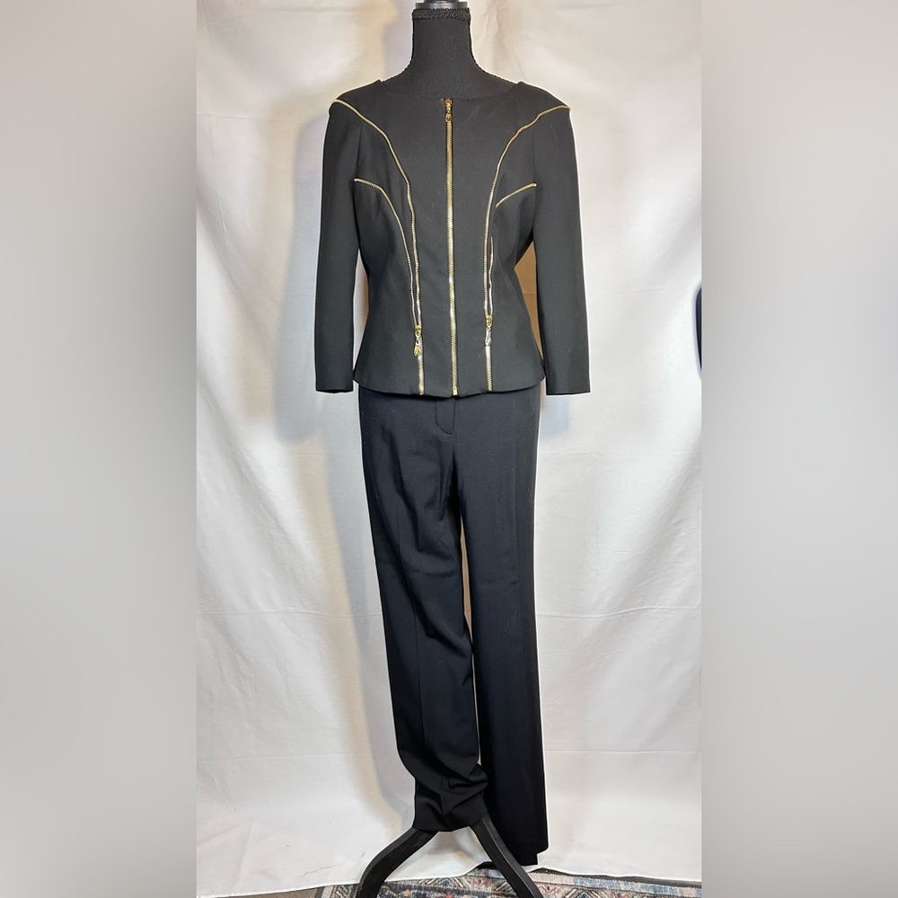 Authentic Versace Black Two-Piece Women’s Pantsuit Gold Wool